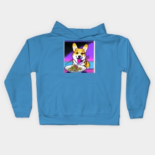 Corgi Eating Ramen Noodle Soup. Kids Hoodie